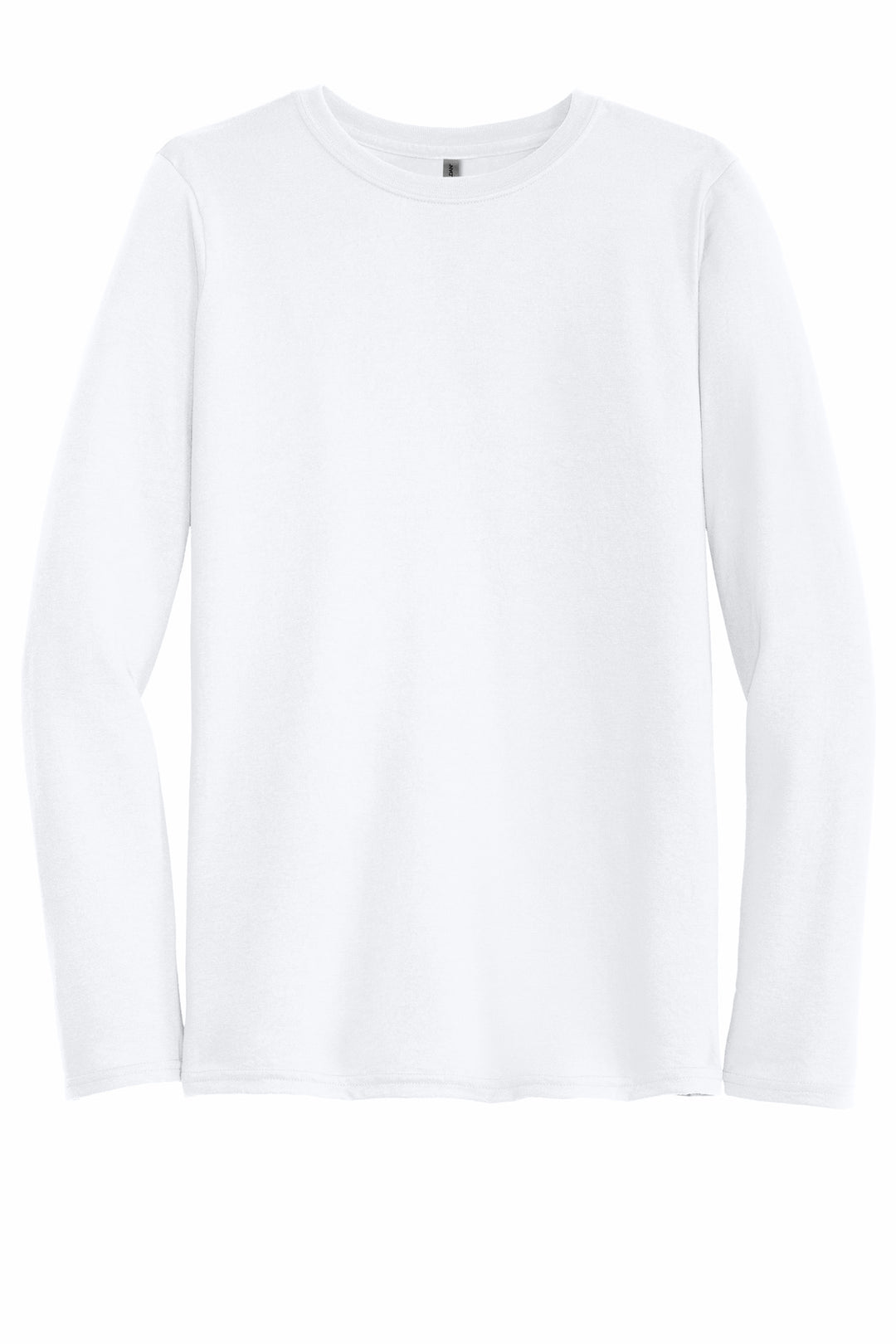 Front View of White Gildan Performance Long Sleeve T-Shirt. 42400