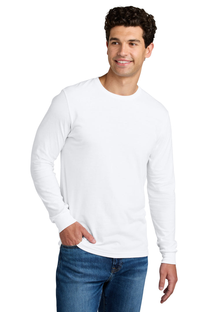 Front View of White Gildan Softstyle CVC Long Sleeve Tee 64440CVC