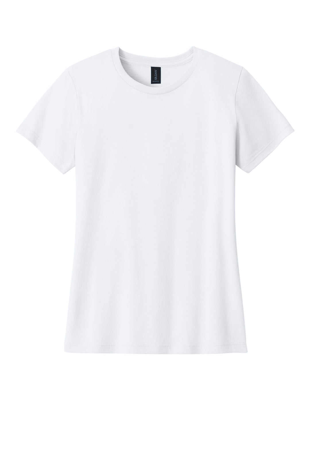 Front View of White Gildan Softstyle Women's T-Shirt. 64000L
