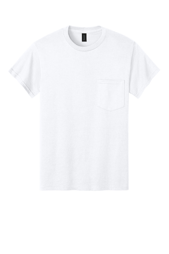Front View of White Gildan - Ultra Cotton 100% US Cotton T-Shirt with Pocket. 2300