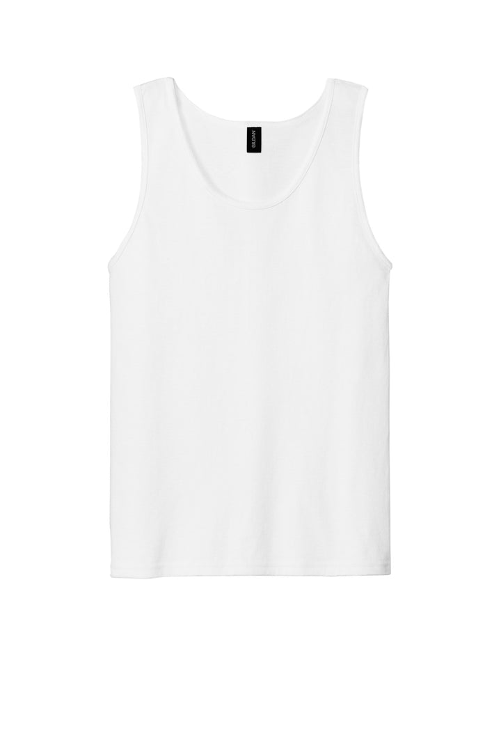 Front View of White Gildan - Ultra Cotton 100% US Cotton Tank Top. 2200