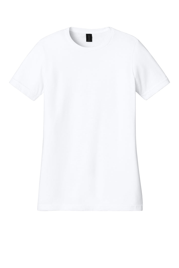 Front View of White Gildan Women's Softstyle Midweight Tee 65000L