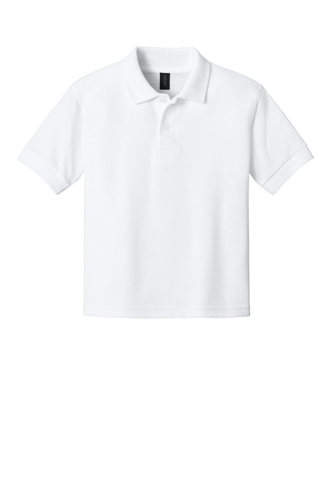 Front View of White Gildan Youth DryBlend 6-Ounce Jersey Knit Sport Shirt. 8800B