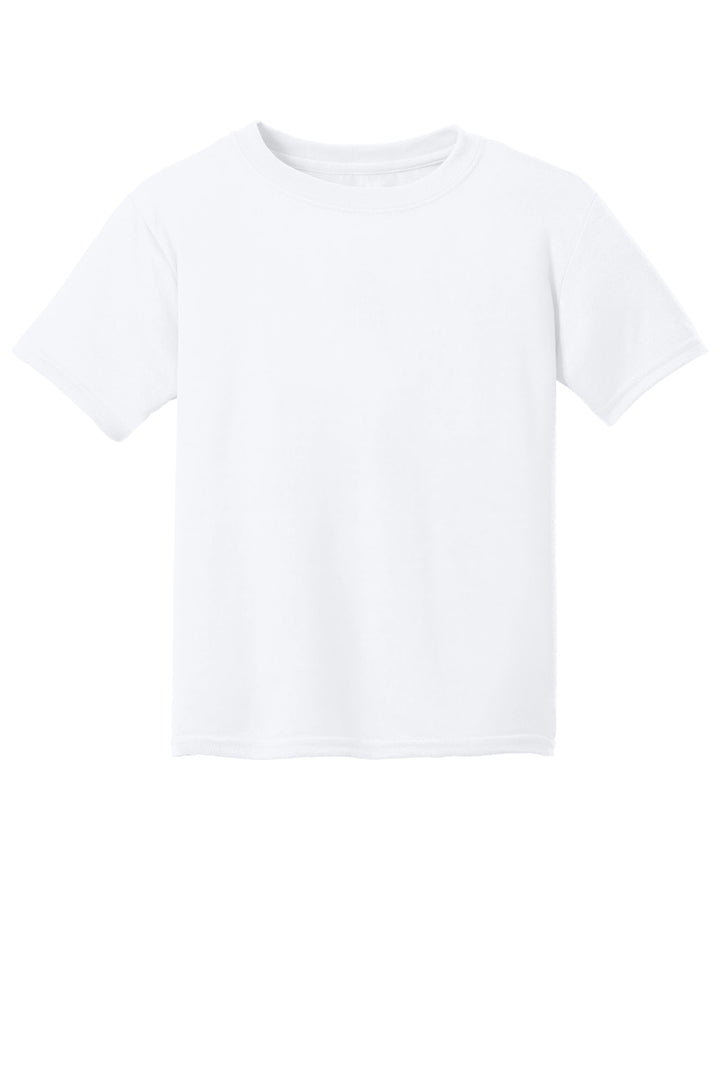 Front View of White Gildan Youth Gildan Performance T-Shirt. 42000B