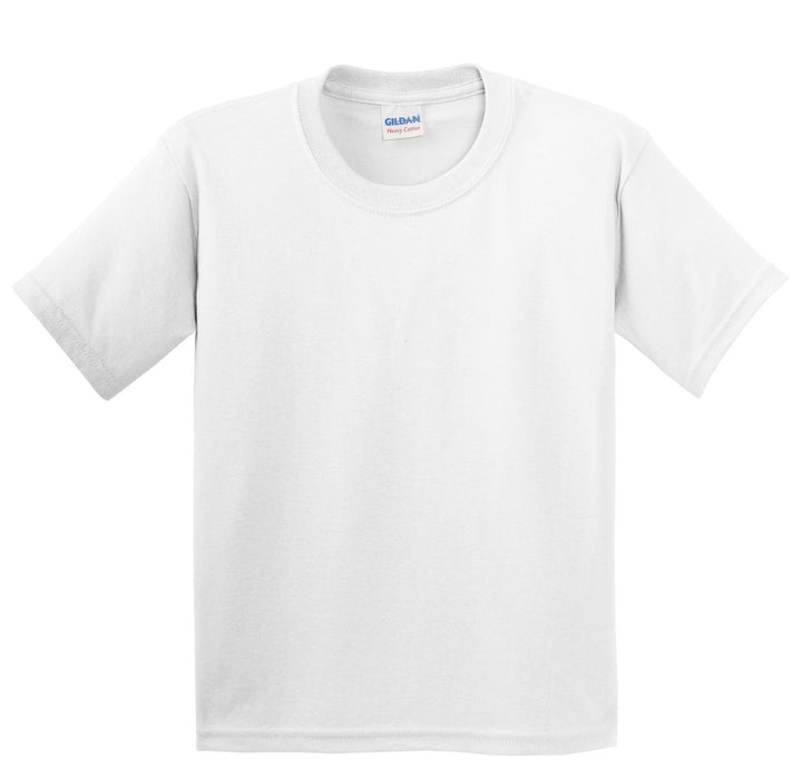 Front View of White Gildan - Youth Heavy Cotton 100% Cotton T-Shirt. 5000B