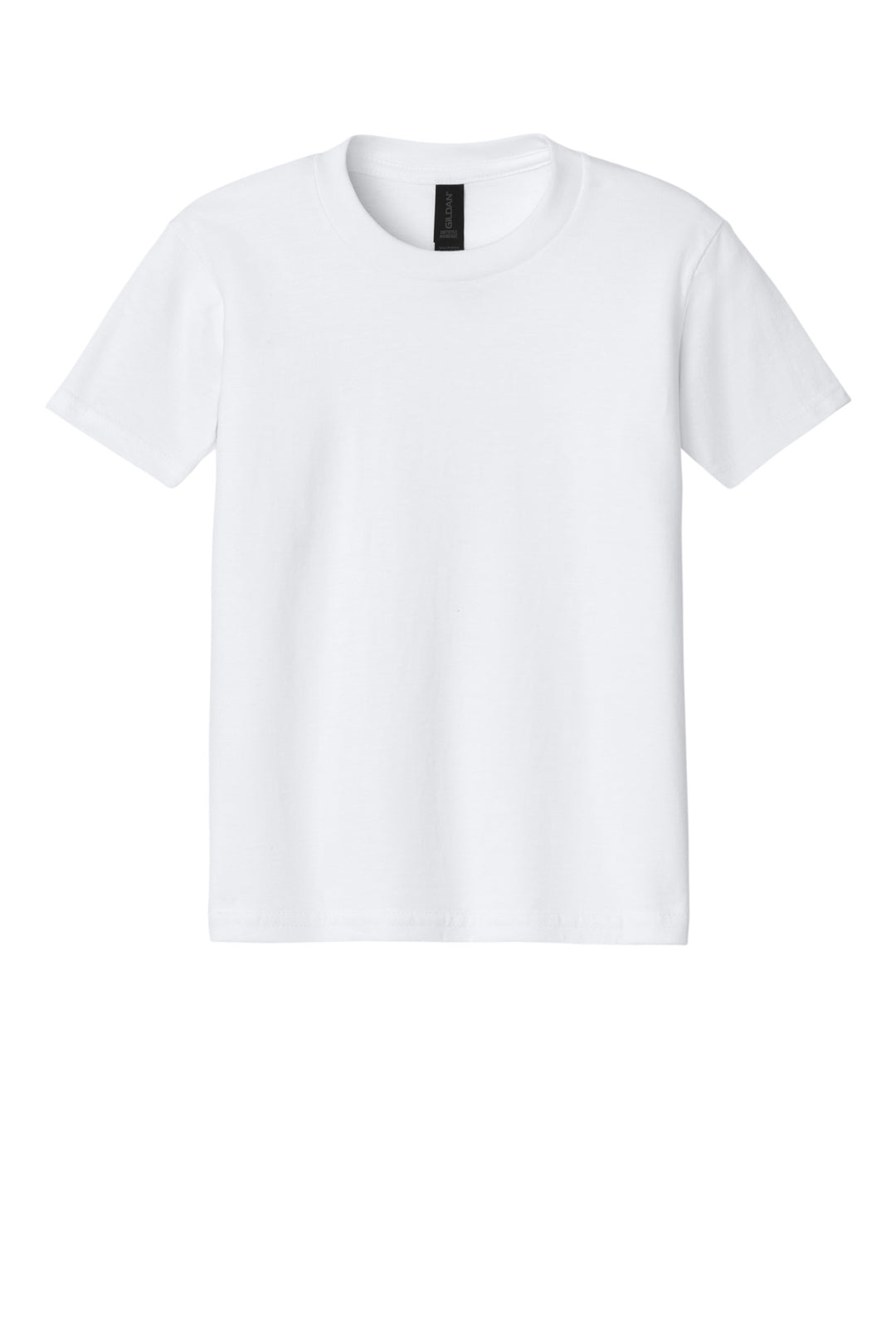 Front View of White Gildan Youth Softstyle Midweight Tee 65000B