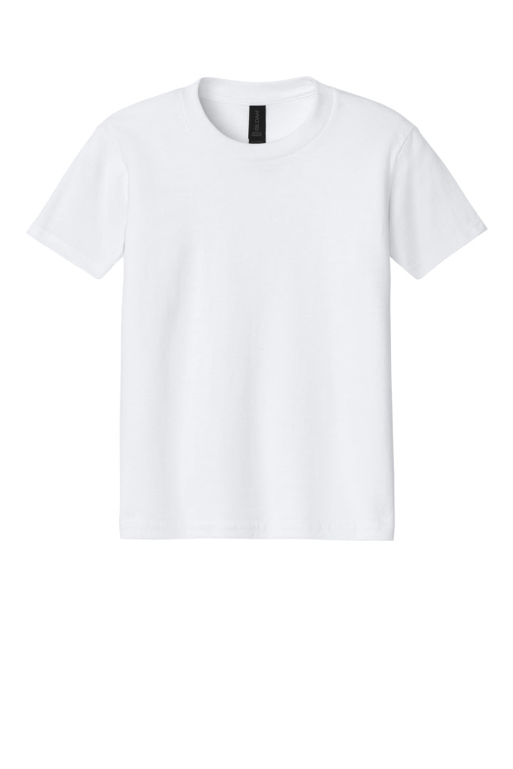 Front View of White Gildan Youth Softstyle Midweight Tee 65000B
