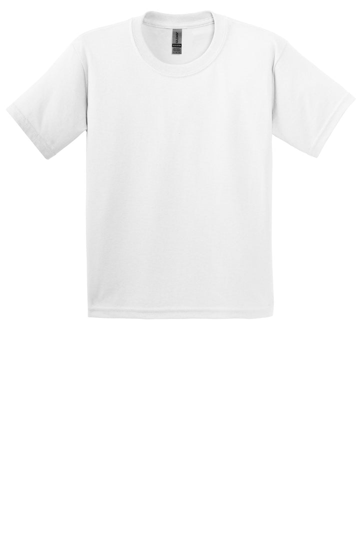 Front View of White Gildan - Youth Ultra Cotton 100% US Cotton T-Shirt. 2000B