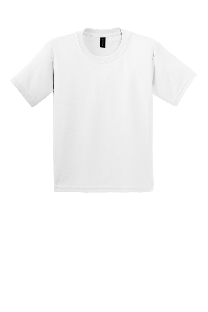 Front View of White Gildan - Youth Ultra Cotton 100% US Cotton T-Shirt. 2000B