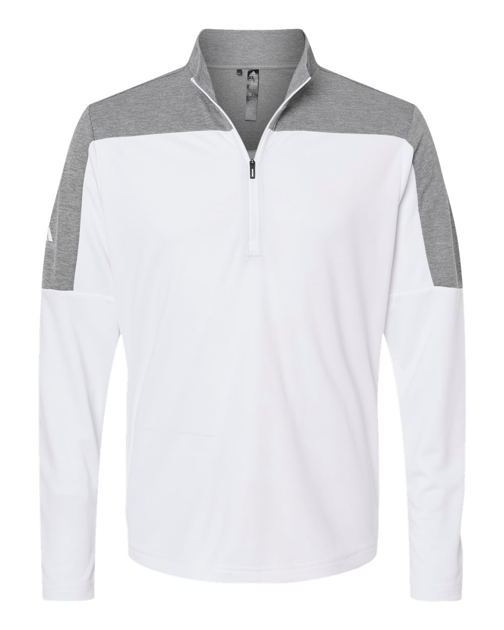 Front View of White/ Grey Three Melange Lightweight Quarter-Zip Pullover - A552