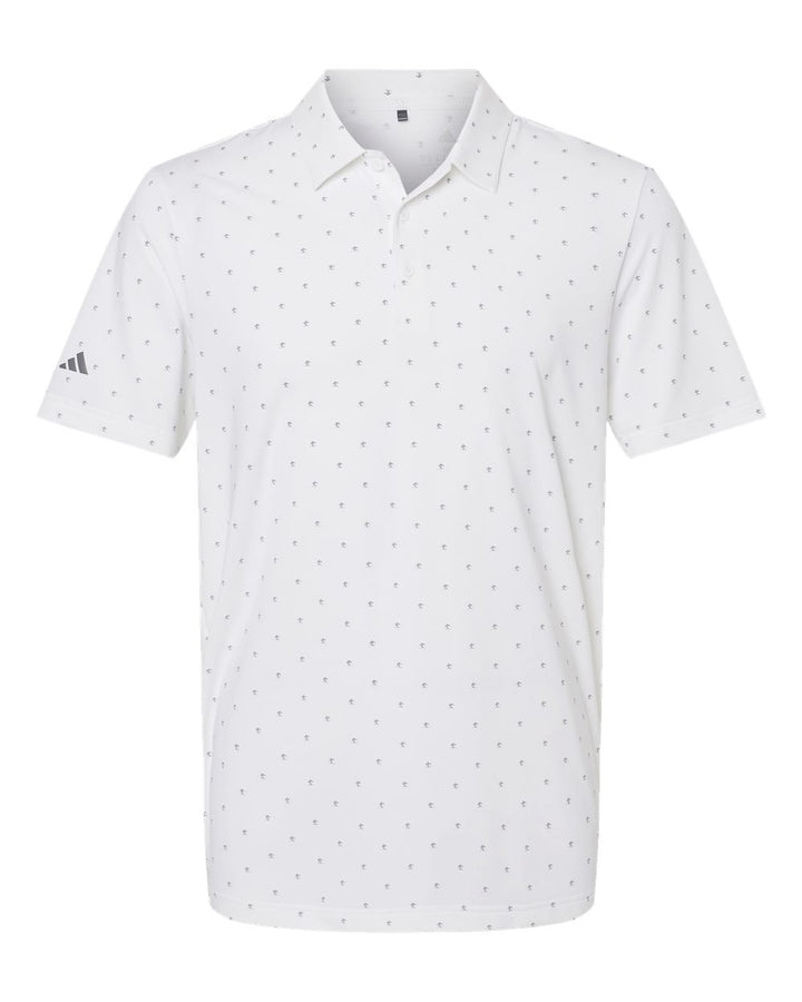 Front View of White/ Grey Three Pine Tree Polo - A574
