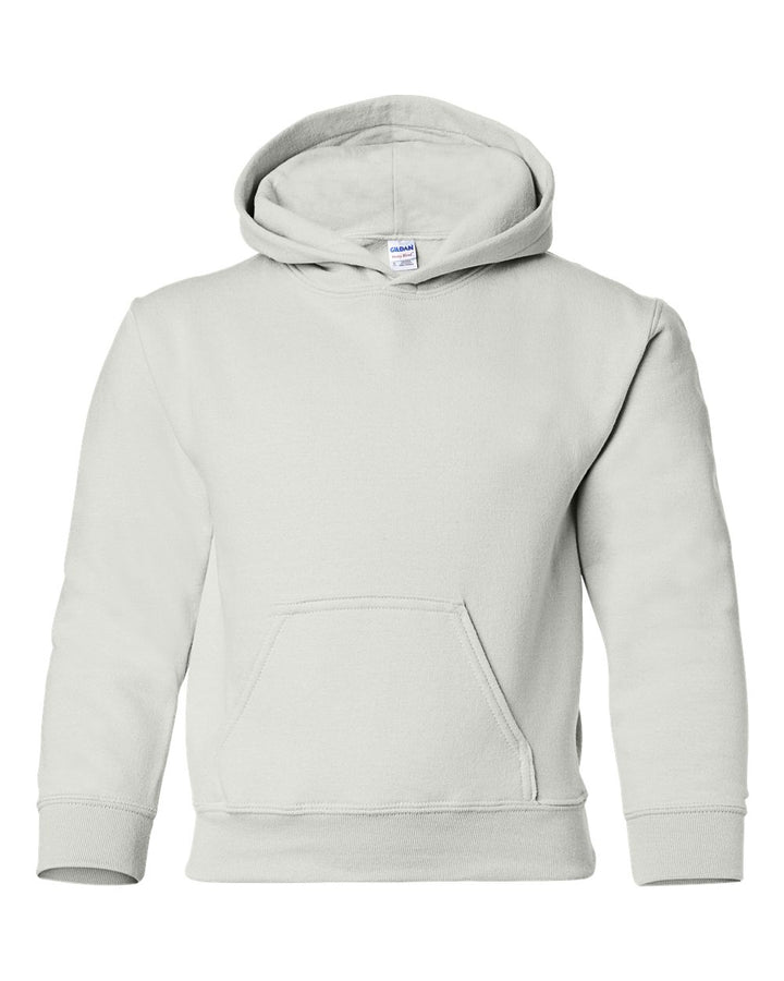 Front View of White Heavy Blend™ Youth Hooded Sweatshirt - 18500B