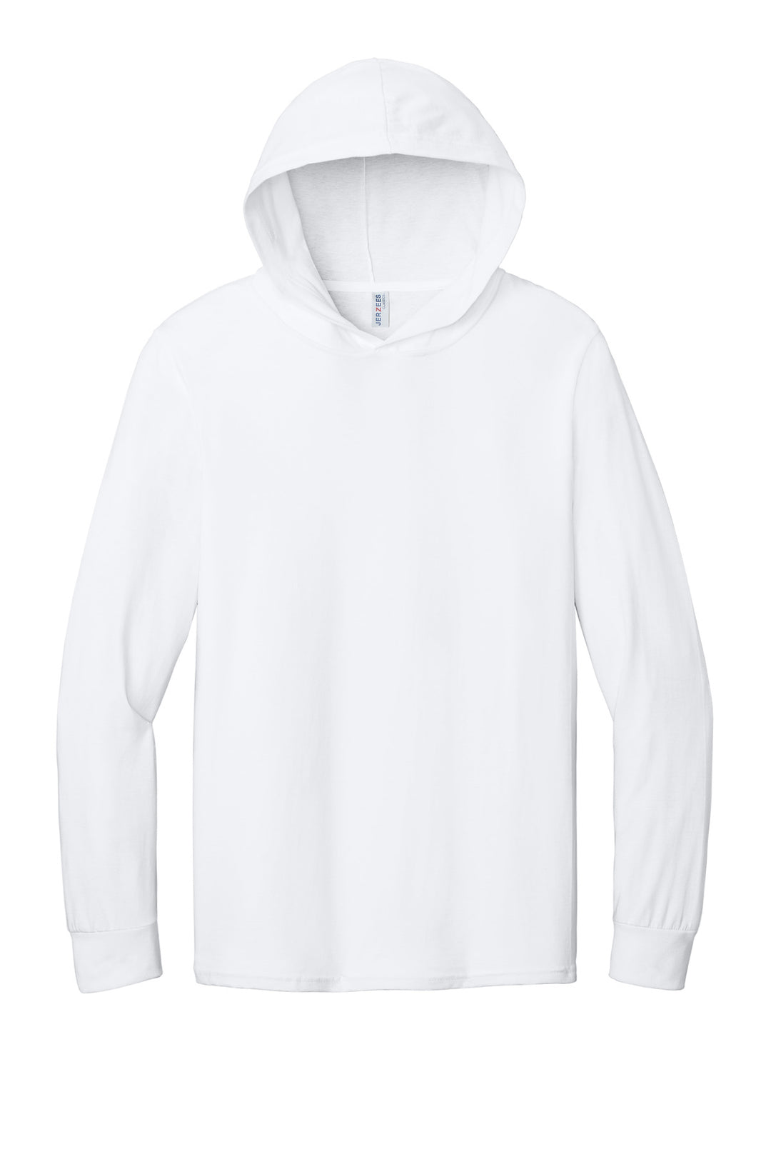 Front View of White Jerzees Classics Unisex Cotton Long Sleeve Hooded T-Shirt 363LH