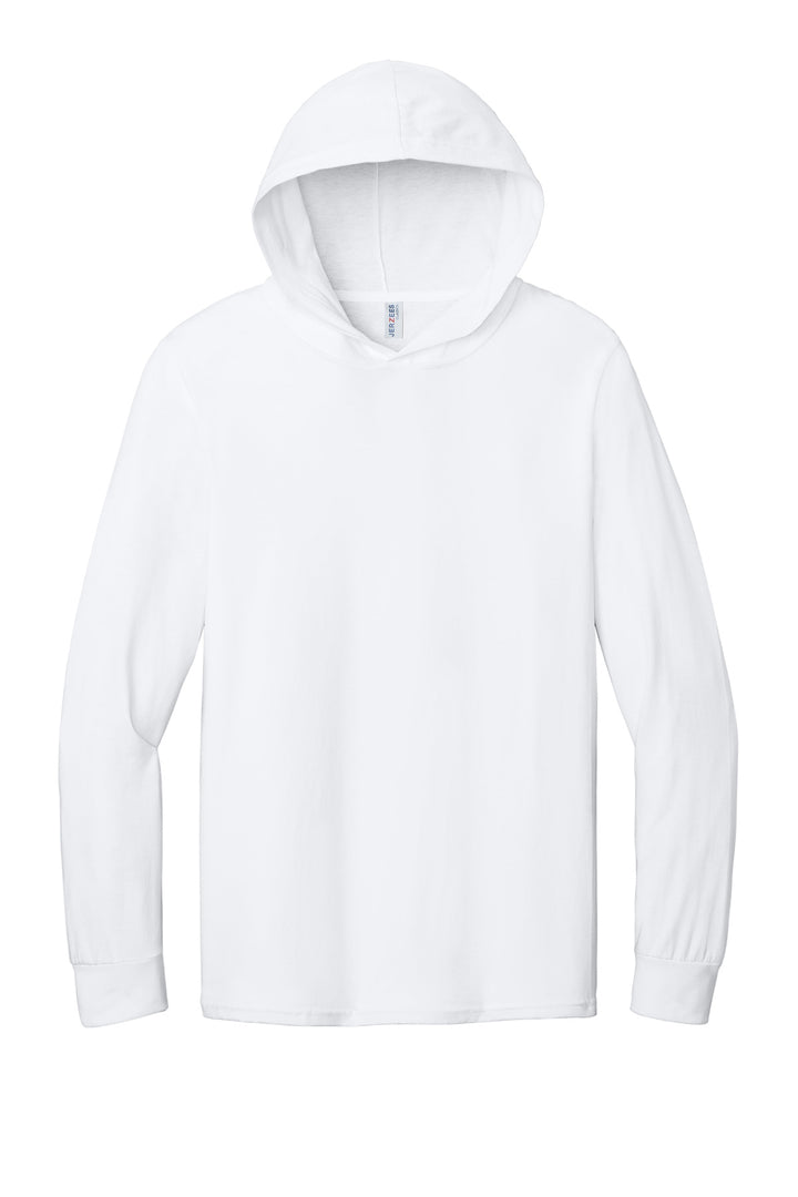 Front View of White Jerzees Classics Unisex Cotton Long Sleeve Hooded T-Shirt 363LH