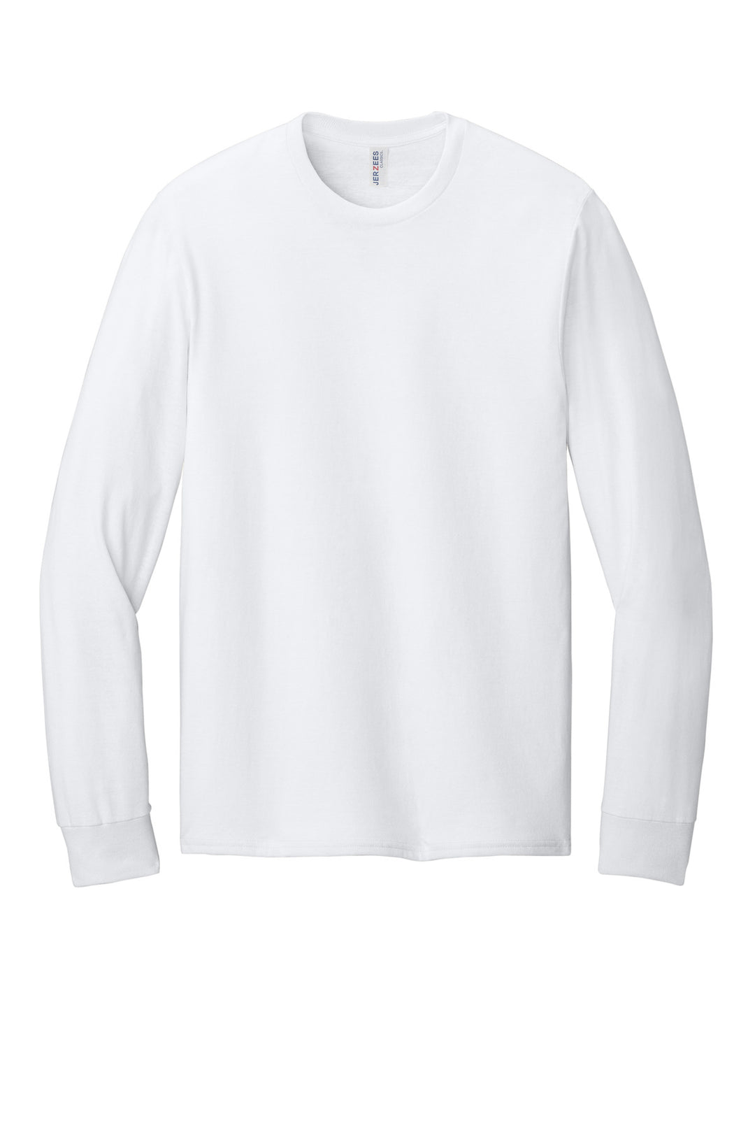 Front View of White Jerzees Classics Unisex Cotton Long Sleeve T-Shirt 363L