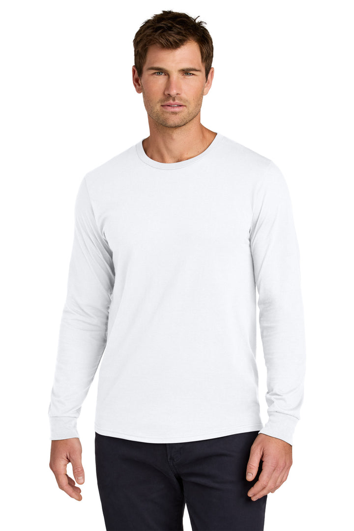 Front View of White Jerzees Classics Unisex Cotton Long Sleeve T-Shirt 363L