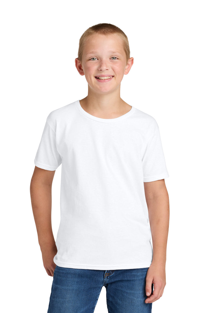 Front View of White Jerzees Classics Youth Cotton T-Shirt 363Y