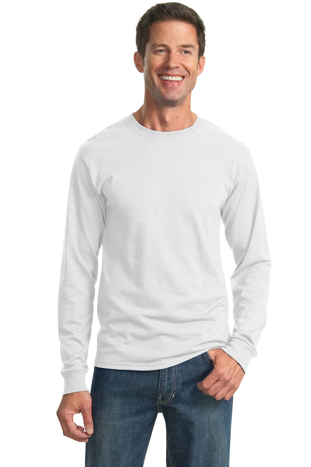 Front View of White Jerzees - Dri-Power 50/50 Cotton/Poly Long Sleeve T-Shirt. 29LS