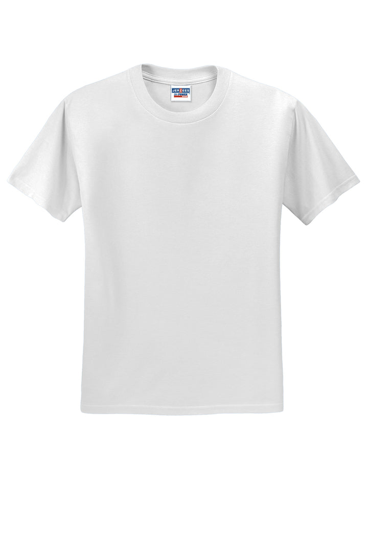 Front View of White Jerzees - Dri-Power 50/50 Cotton/Poly T-Shirt. 29M