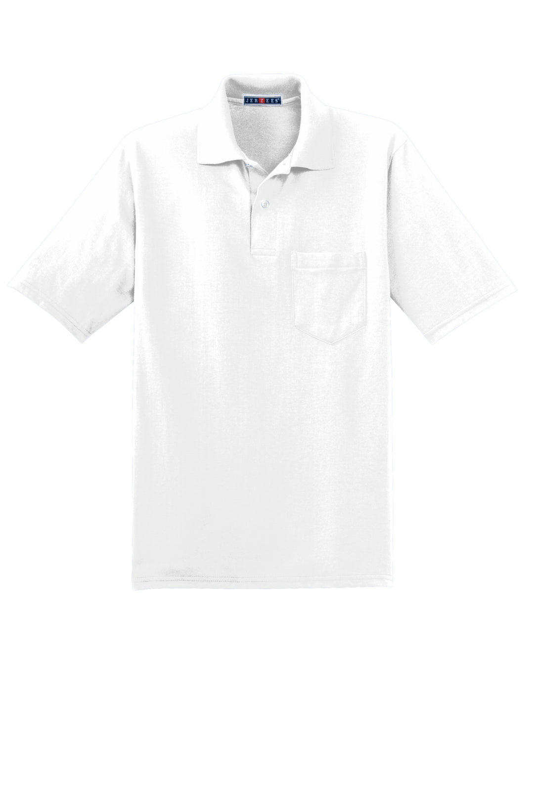 Front View of White Jerzees Dri-Power Pocket Sport Shirt. 436MP