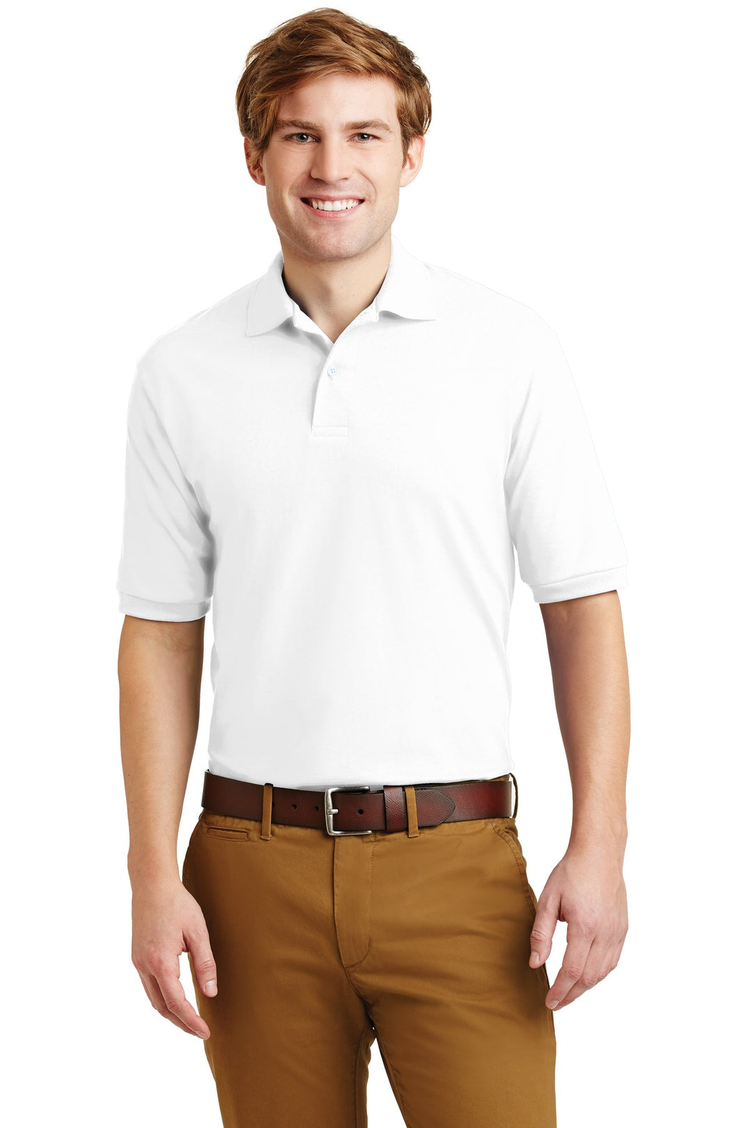 Front View of White Jerzees Dri-Power Sport Shirt. 437M
