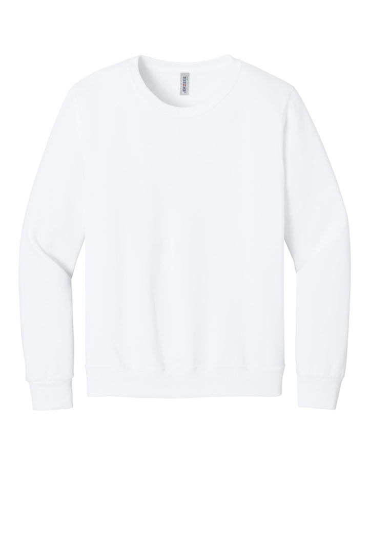 Front View of White Jerzees Eco Premium Blend Crewneck Sweatshirt 701M