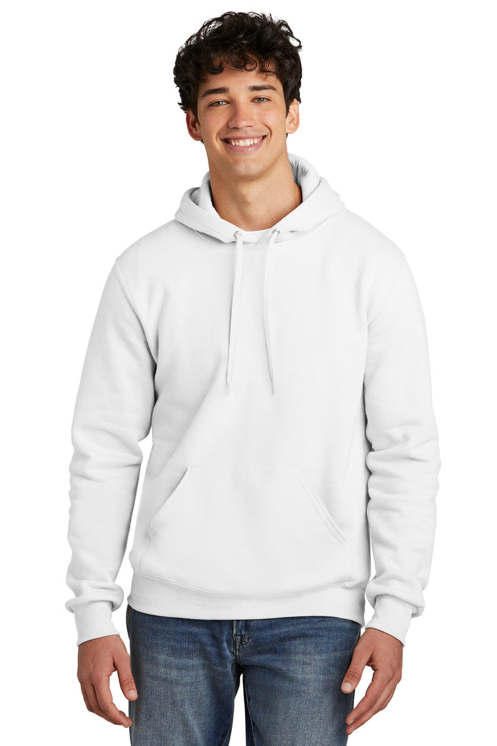 Front View of White Jerzees Eco Premium Blend Pullover Hooded Sweatshirt 700M