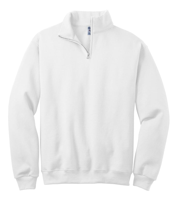 Front View of White Jerzees - NuBlend 1/4-Zip Cadet Collar Sweatshirt. 995M