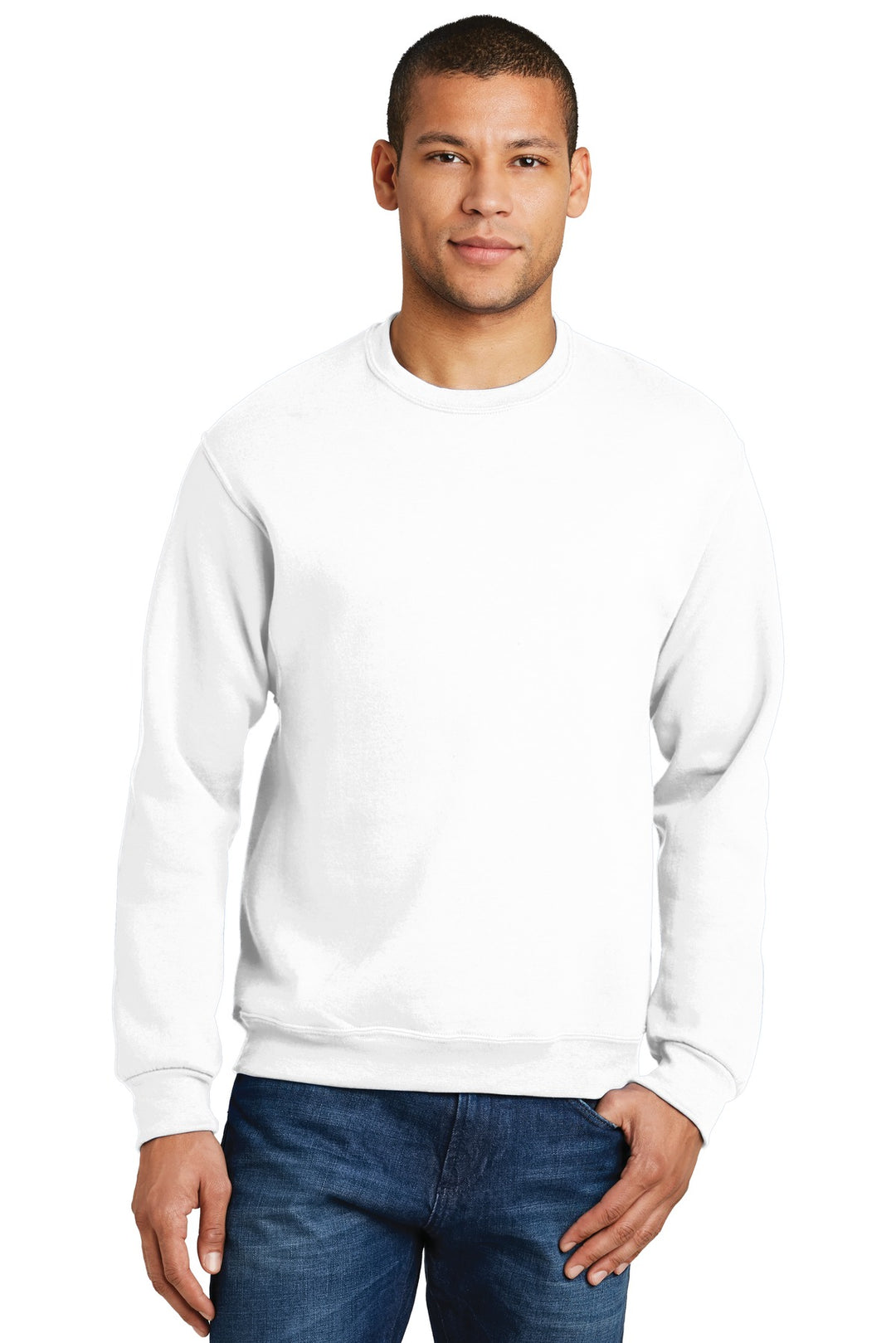 Front View of White Jerzees - NuBlend Crewneck Sweatshirt. 562M