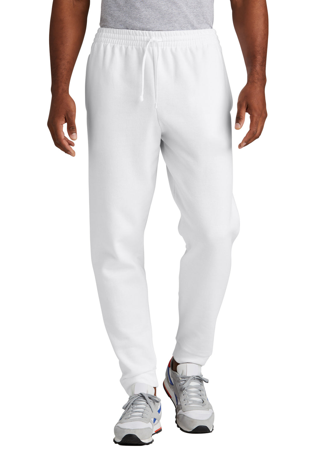 Front View of White Jerzees NuBlend Fleece Jogger 975MP