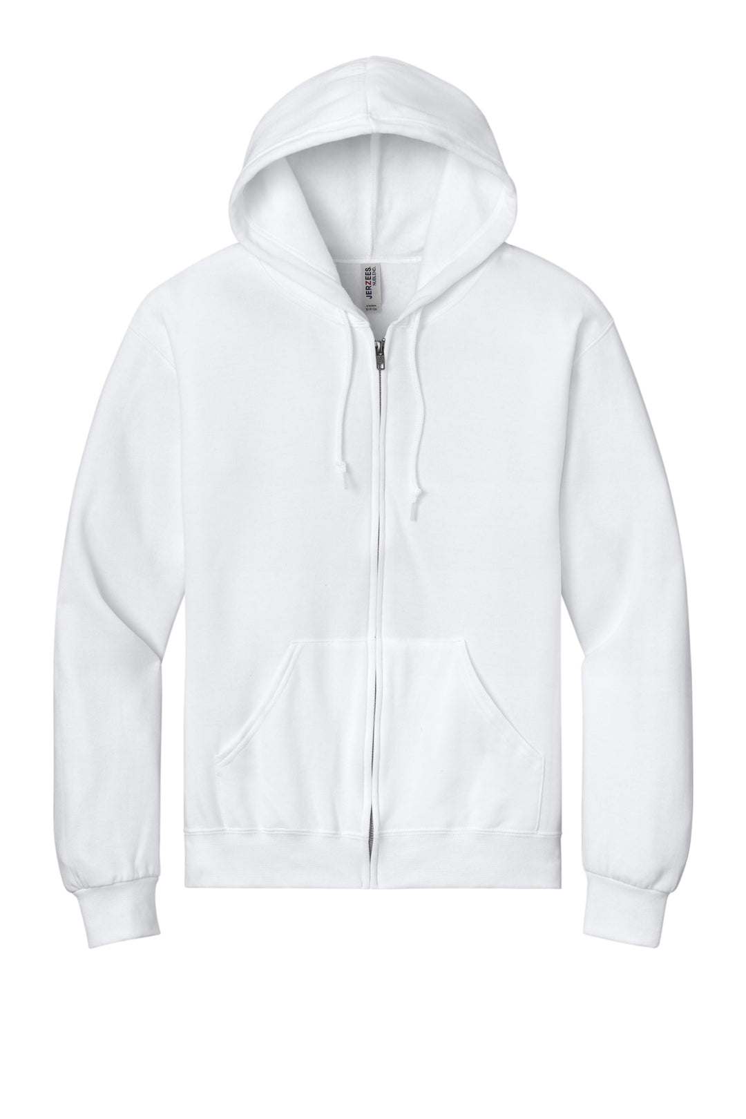 Front View of White Jerzees - NuBlend Full-Zip Hooded Sweatshirt. 993M