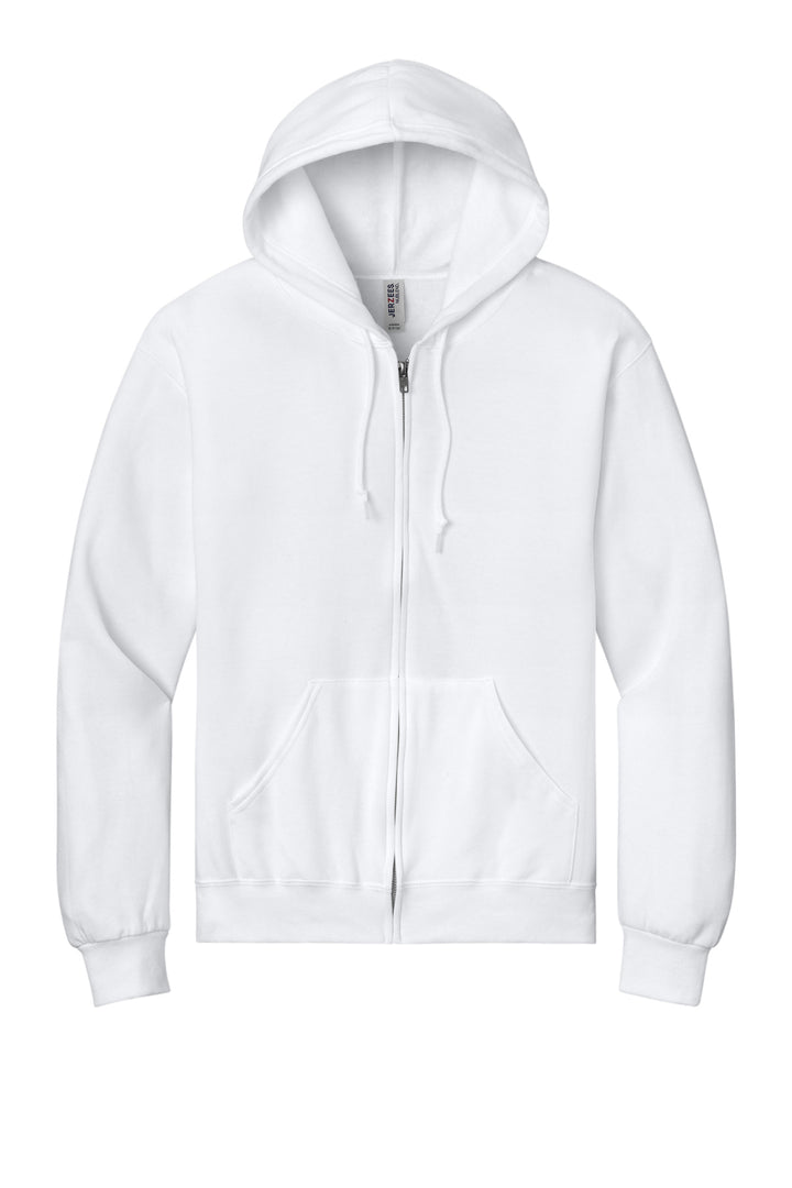 Front View of White Jerzees - NuBlend Full-Zip Hooded Sweatshirt. 993M