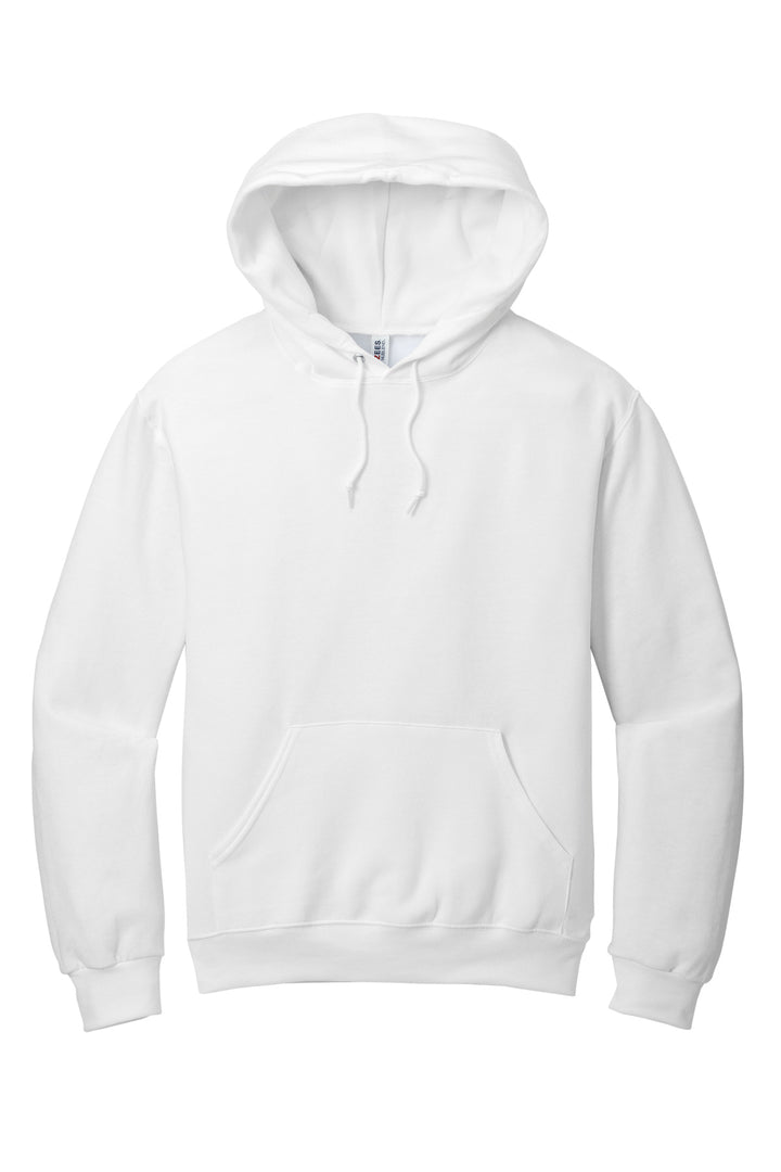 Front View of White Jerzees NuBlend Pullover Hooded Sweatshirt. 996M