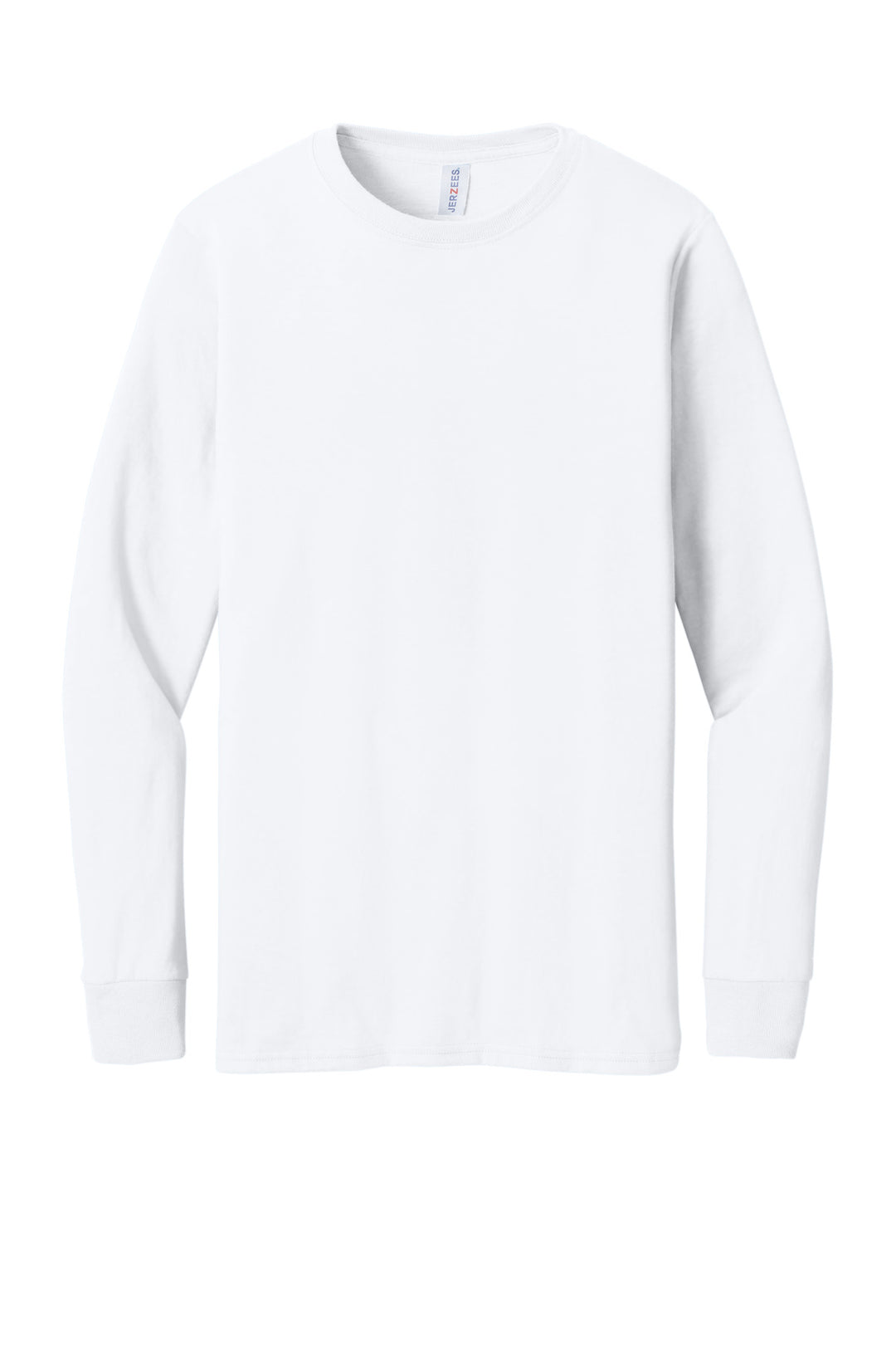 Front View of White Jerzees Premium Blend Ring Spun Long Sleeve T-Shirt 560LS