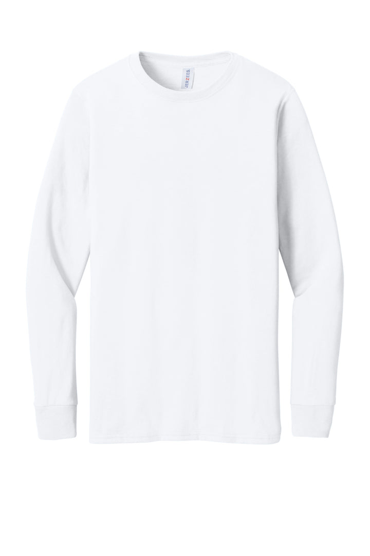 Front View of White Jerzees Premium Blend Ring Spun Long Sleeve T-Shirt 560LS
