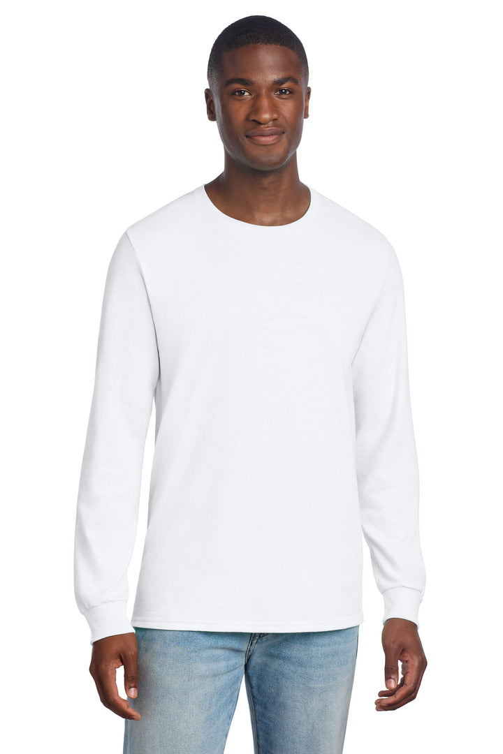 Front View of White Jerzees Premium Blend Ring Spun Long Sleeve T-Shirt 560LS