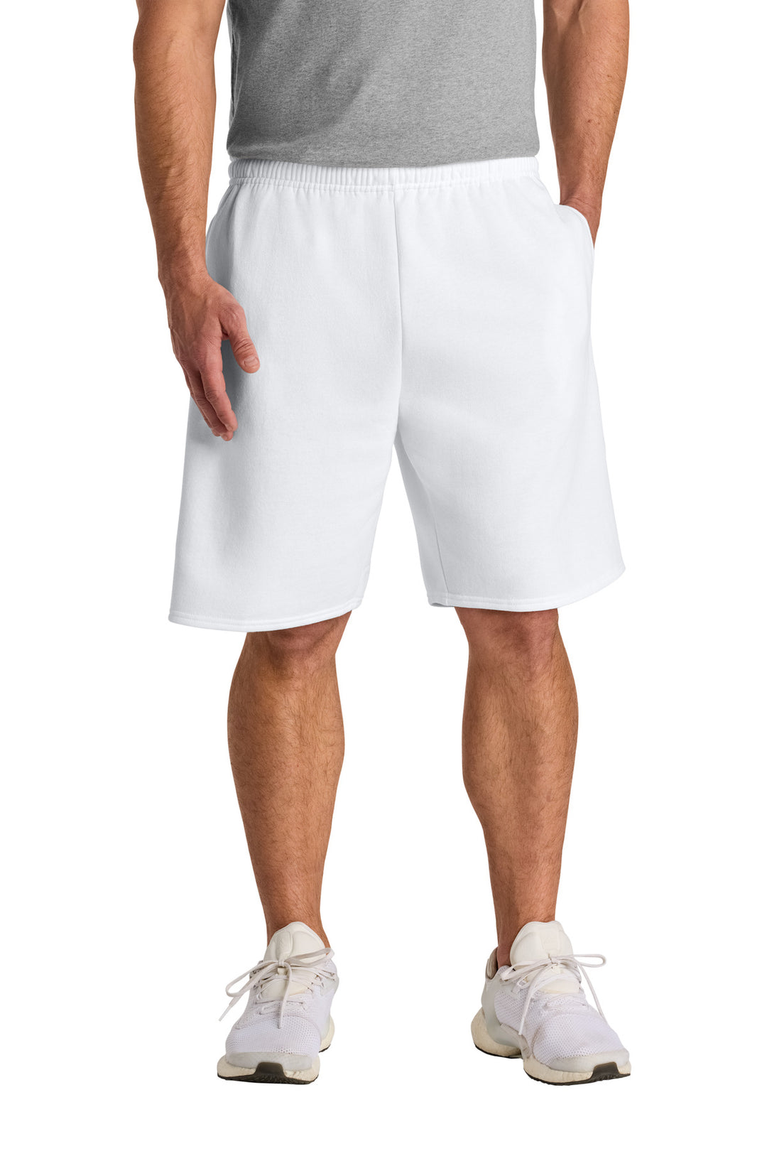 Front View of White Jerzees Unisex NuBlend Pocketed Sweat Short 978MP