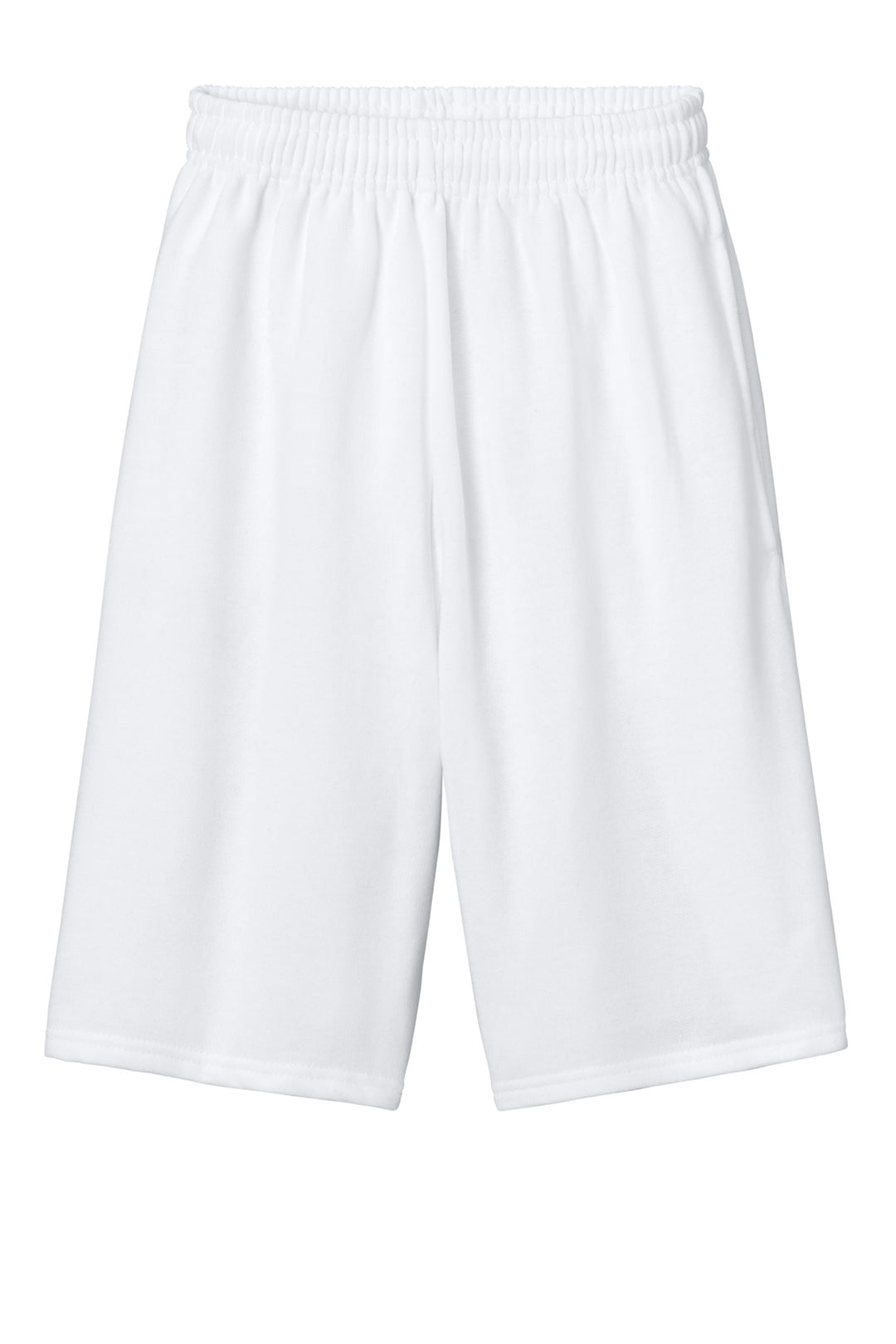 Front View of White Jerzees Unisex NuBlend Pocketed Sweat Short 978MP