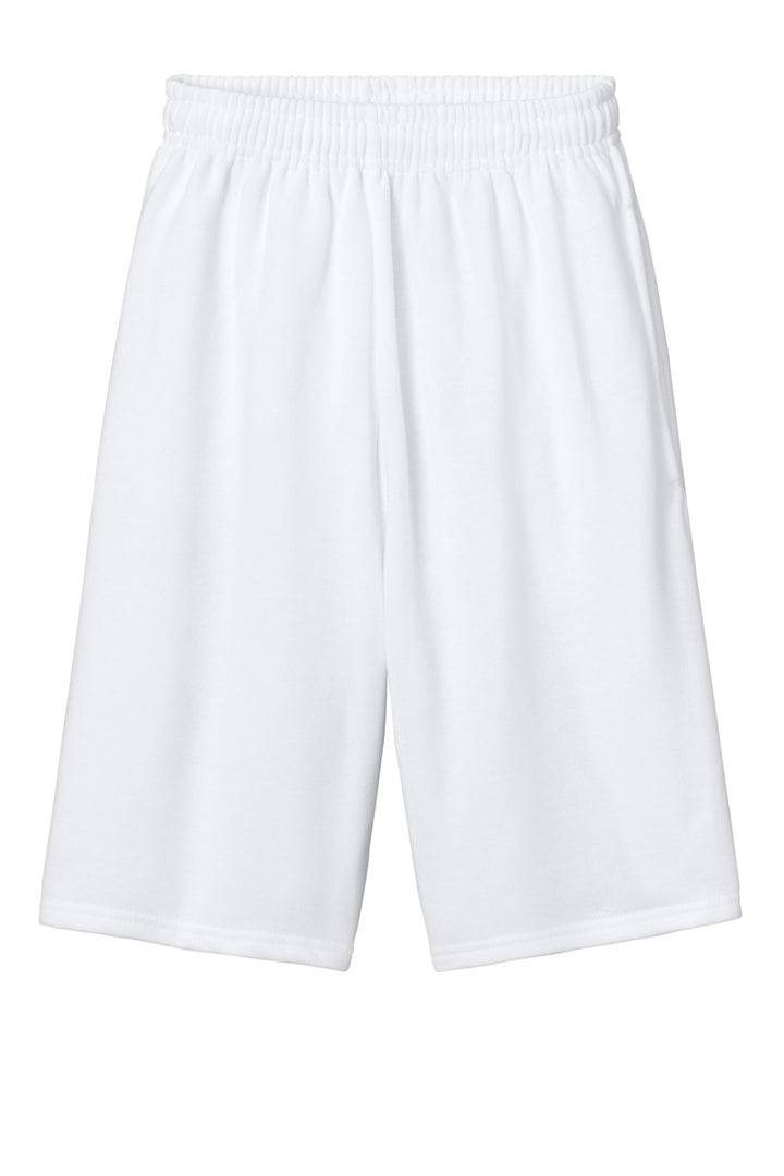 Front View of White Jerzees Unisex NuBlend Pocketed Sweat Short 978MP