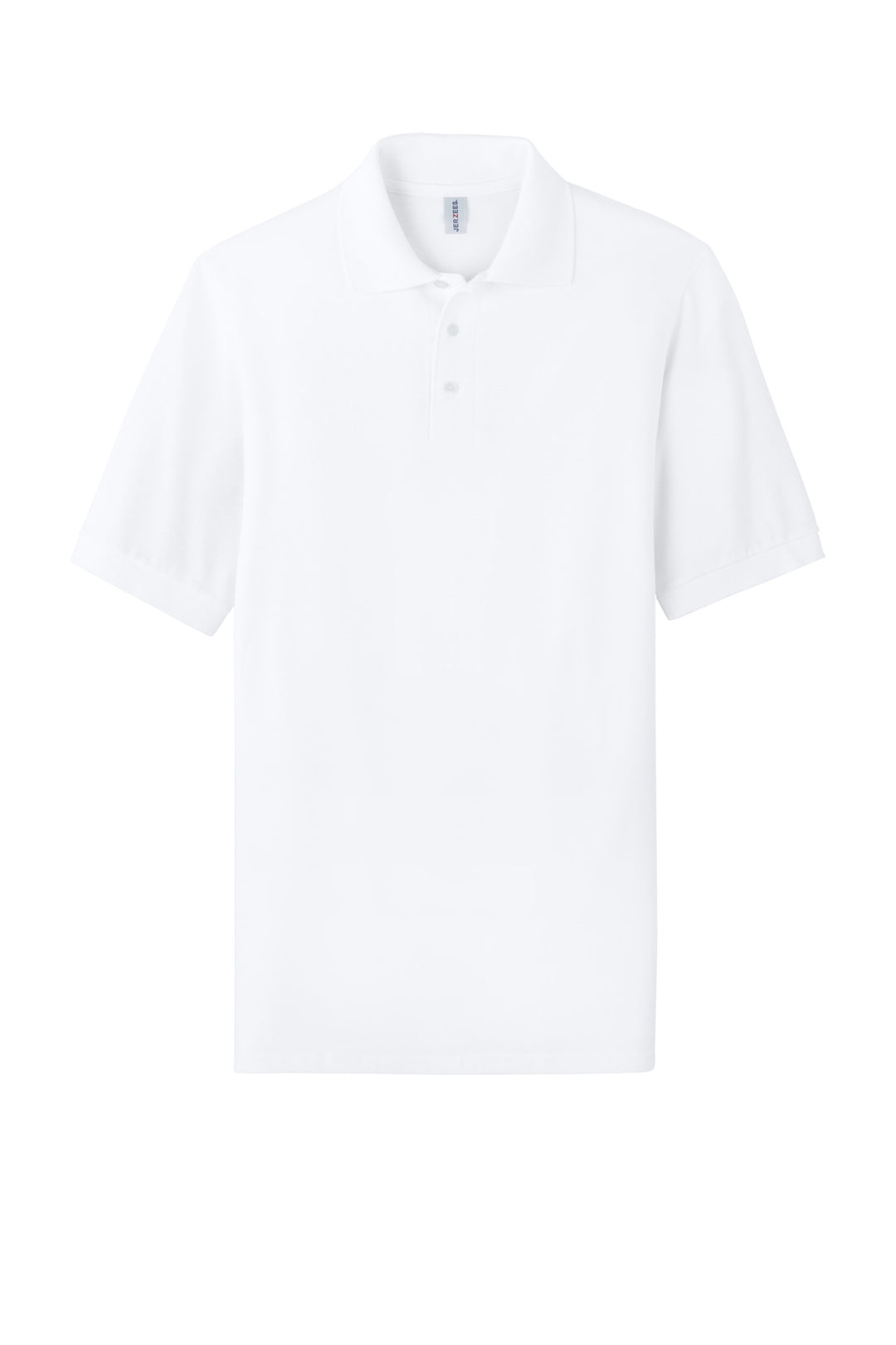 Front View of White Jerzees Unisex Premium Ring Spun Cotton Pique Sport Shirt 443M
