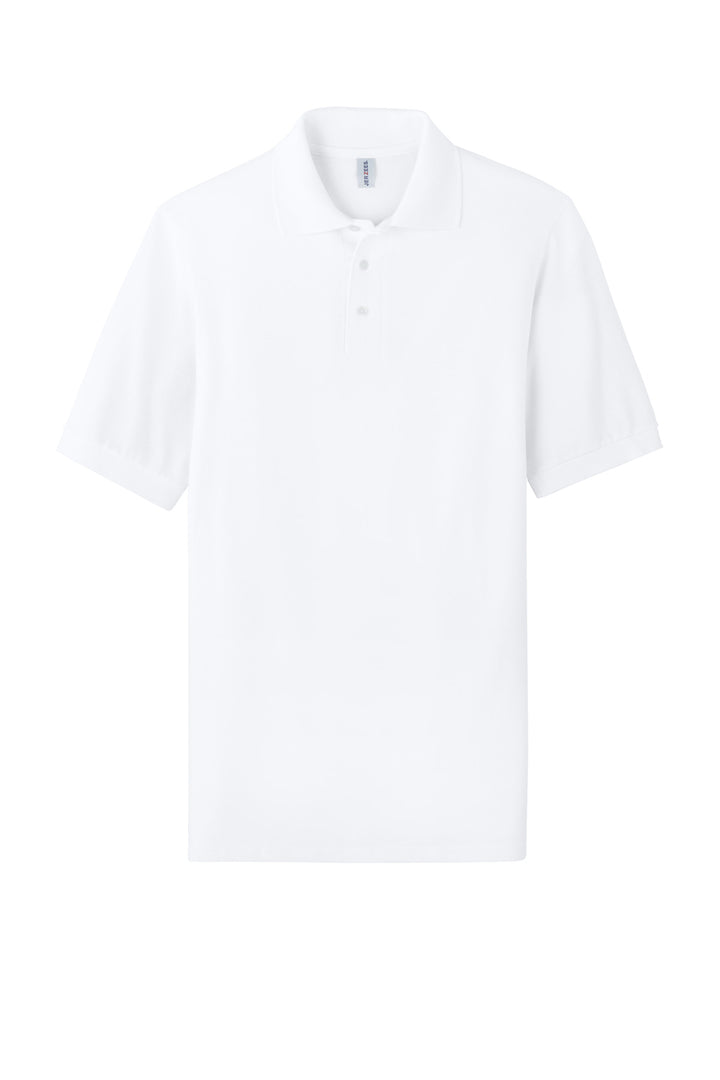 Front View of White Jerzees Unisex Premium Ring Spun Cotton Pique Sport Shirt 443M