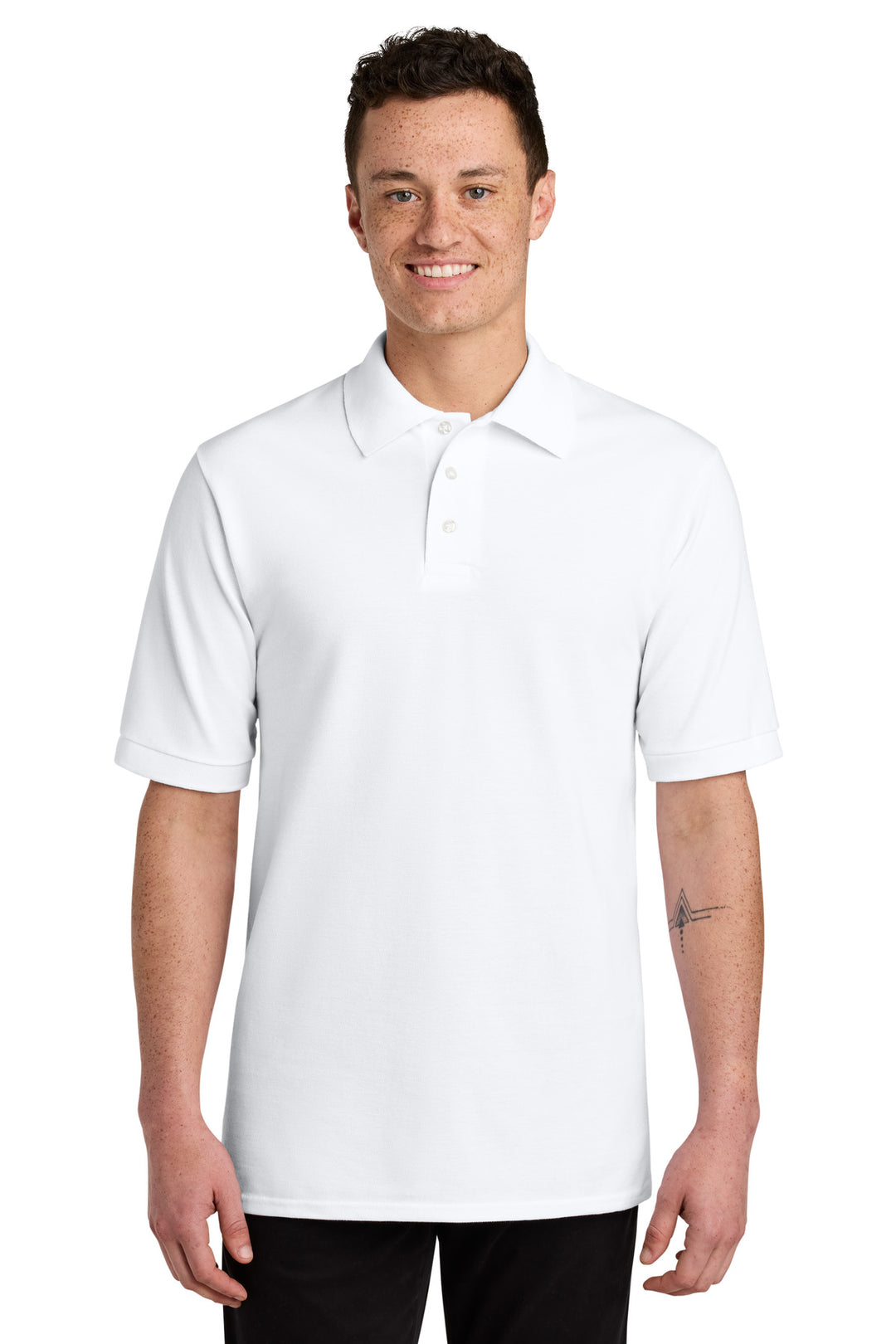 Front View of White Jerzees Unisex Premium Ring Spun Cotton Pique Sport Shirt 443M