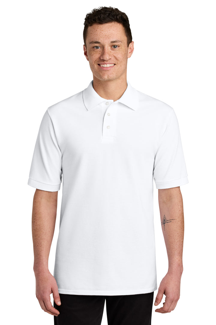 Front View of White Jerzees Unisex Premium Ring Spun Cotton Pique Sport Shirt 443M