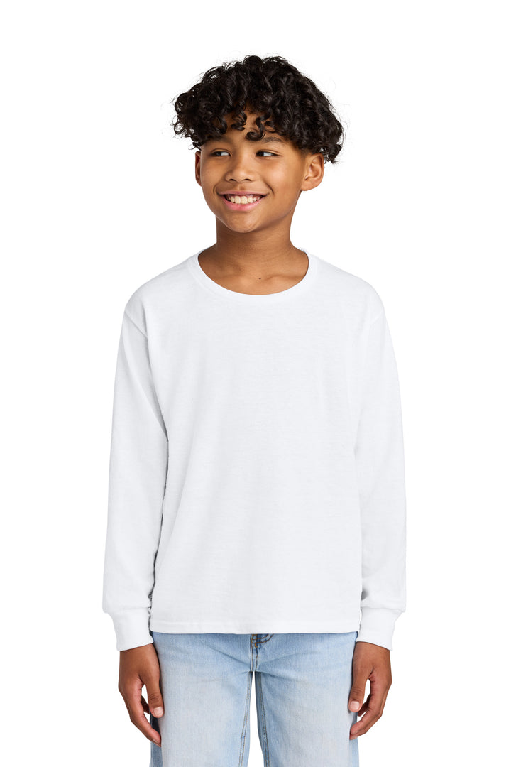 Front View of White Jerzees Youth Dri-Power 50/50 Cotton/Poly Long Sleeve 29BL