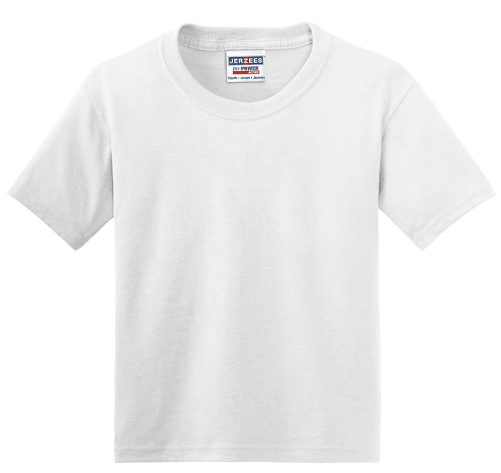 Front View of White Jerzees - Youth Dri-Power 50/50 Cotton/Poly T-Shirt. 29B