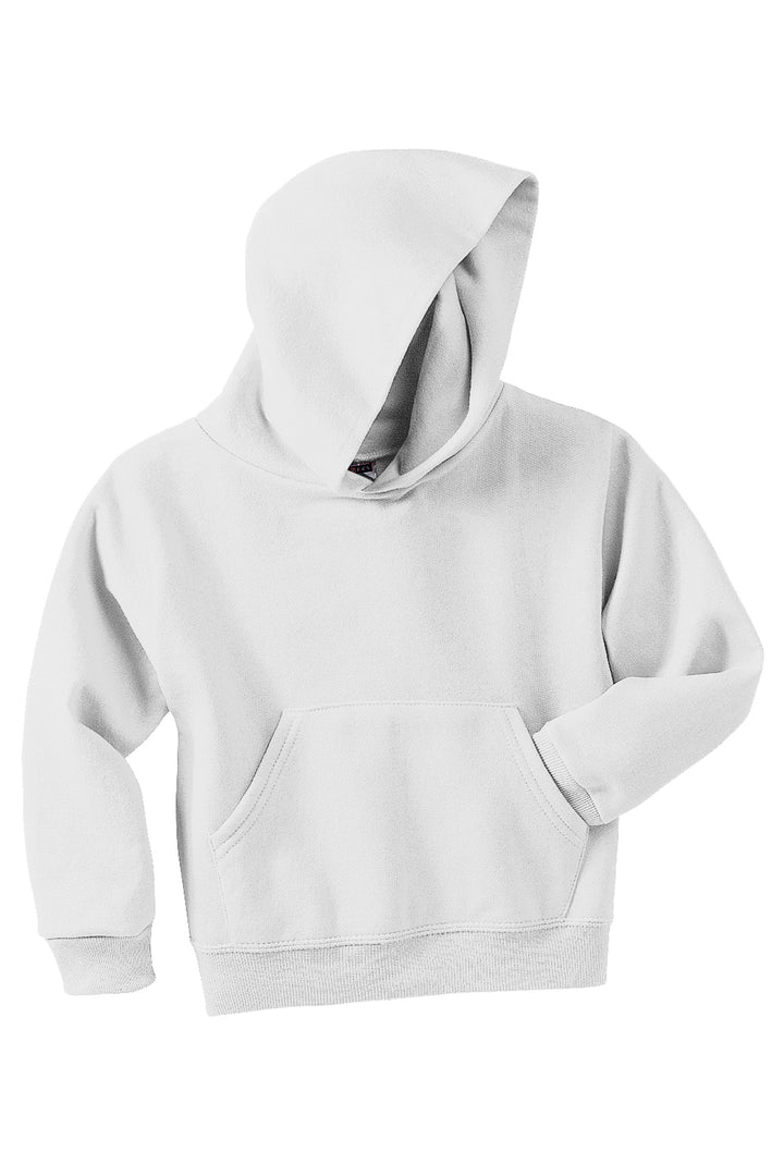 Front View of White Jerzees - Youth NuBlend Pullover Hooded Sweatshirt. 996Y