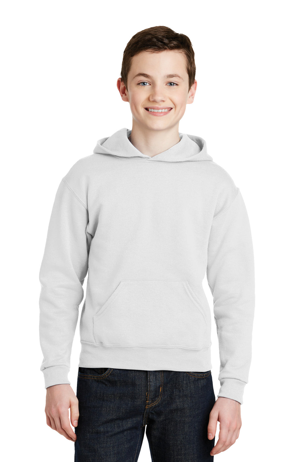 Front View of White Jerzees - Youth NuBlend Pullover Hooded Sweatshirt. 996Y