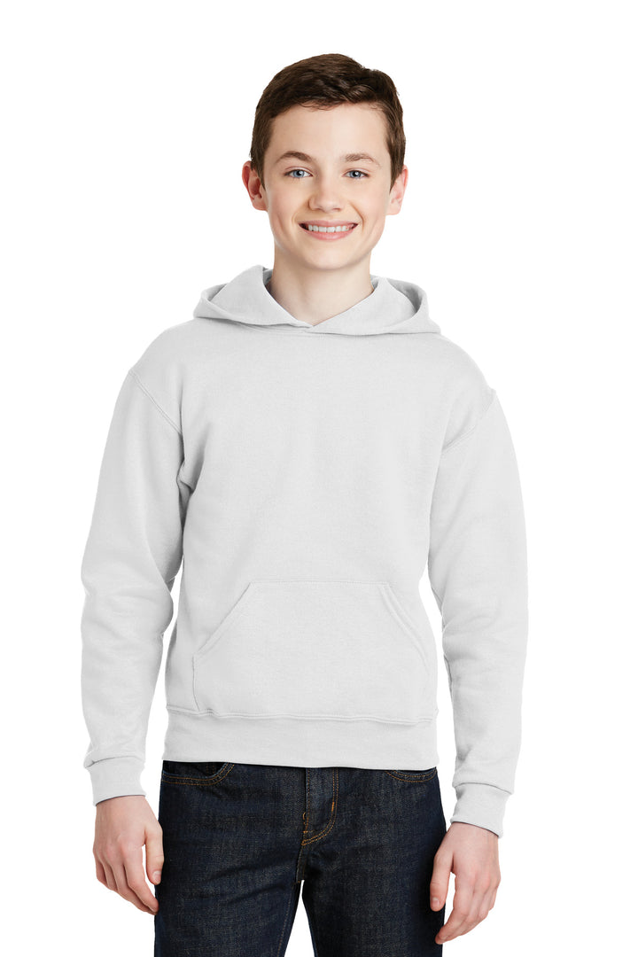 Front View of White Jerzees - Youth NuBlend Pullover Hooded Sweatshirt. 996Y