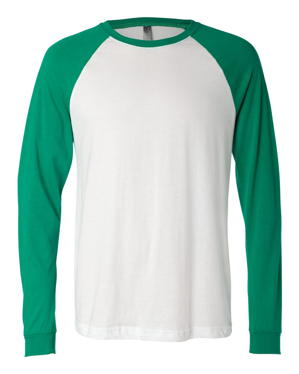 Front View of White/ Kelly Long Sleeve Jersey Baseball Tee - 3000