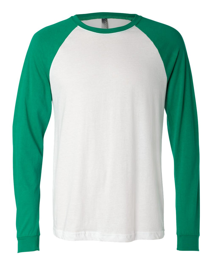 Front View of White/ Kelly Long Sleeve Jersey Baseball Tee - 3000